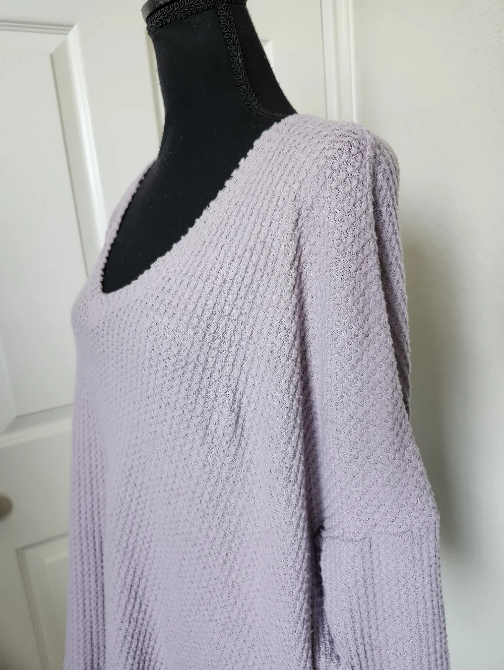 Out From Under Lavender Waffle Knit V-Neck Sweater